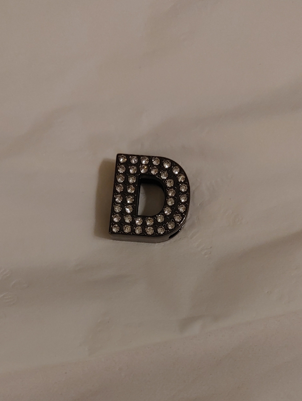 Lug Rhinestone Letter D Charm Pendant - Black Gunmetal Base